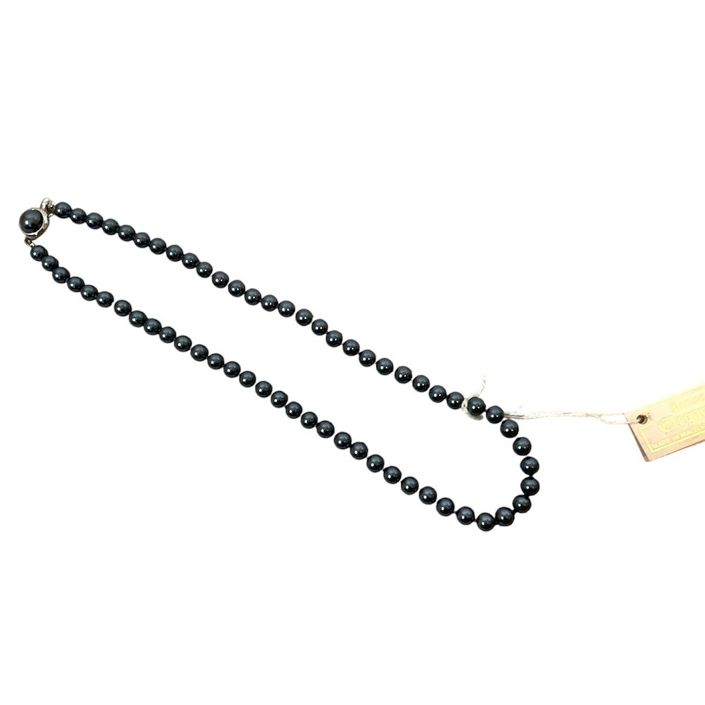 Vintage Spanish Mallorca Black Glass Pearl Necklace Original Tags